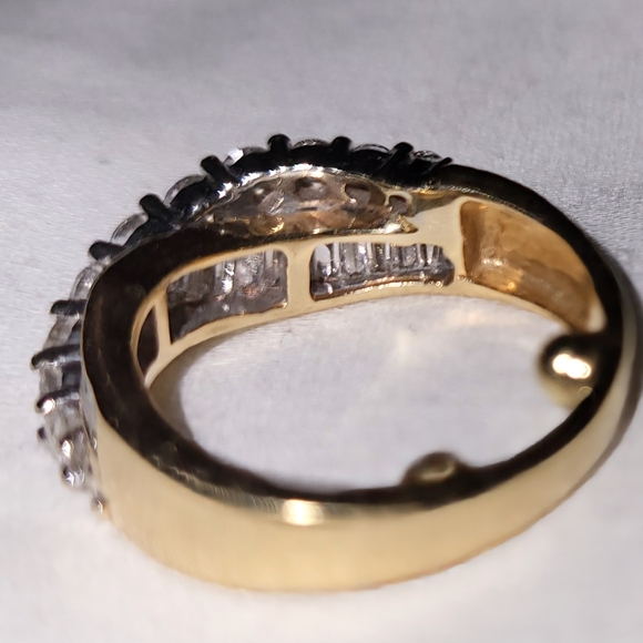 Ladies 14k Yellow & White Gold 1.5 CTW Round & Baguette diamonds crossover ring - Picture 10 of 12